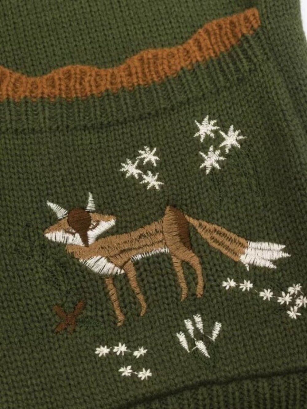 Button Up Fox Nature Army Green Cardigan With Pockets - Picture 4 of 7